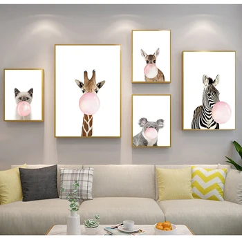 Slika Skandinavski Dijete Uređenje Dječje Sobe Je Slika Pink Bubble Slon Žirafa Dijete Ljubimac Zid Umjetnost Platnu Dječje Ispis