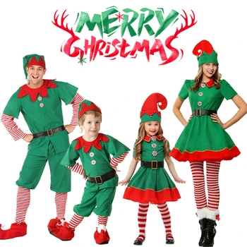 Božićne Kostime Djeda Mraza Cosplay Odrasli, Djeca Božićni Outfit Zeleni Patuljak Odjeća Za Roditelje i djecu, Obiteljski Novogodišnji Gala Odijelo