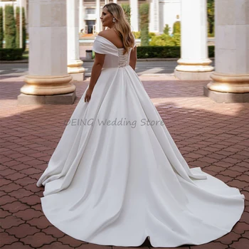 Plus Size vjenčanicu 2022 S Otvorenim Ramenima V Izrez u Obliku Атласное vjenčanice za Mladenke Loptu Haljina je Bijela s Otvorenim Leđima Elegantan Vestido de Novia 1