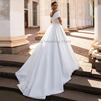 Plus Size vjenčanicu 2022 S Otvorenim Ramenima V Izrez u Obliku Атласное vjenčanice za Mladenke Loptu Haljina je Bijela s Otvorenim Leđima Elegantan Vestido de Novia 4