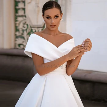 Plus Size vjenčanicu 2022 S Otvorenim Ramenima V Izrez u Obliku Атласное vjenčanice za Mladenke Loptu Haljina je Bijela s Otvorenim Leđima Elegantan Vestido de Novia 5