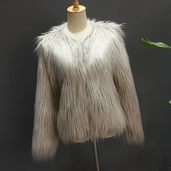 kaput od umjetnog krzna korejski vune ženske, krzno jakna od umjetnog krzna zeleno-bijeli kaput