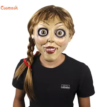 Cosmask Halloween Annabel Cosplay Maska Lateks Cosplay Annabel Lutka Najstrašniji Film Za Odrasle Puna Glava Latex Perika Ponytails Večernje Maska