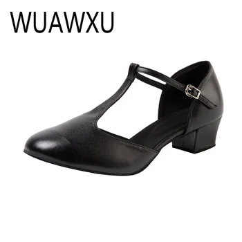 WUAWXU/ ženski večer plesne cipele od super-vlaknastih kože mekani potplat, cipele za latino američkim plesovima, ženske plesne cipele Sasha na petu 5 cm