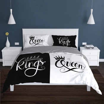 Parovi Moderan Deka Kraljica 220x240 260x240 Crown Set posteljine Crna, Bijela Boja Prekrivač Za Bračni Krevet 2 sp...