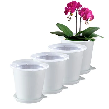 4 Pakiranje Plastične saksije, Posude za Orhideje s Rupama, Sobne Posude za Biljke, Posude za Sukulenti uz Drenažu Ladice-Tanjurići