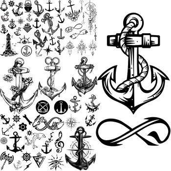 Minimalistički Sidro Beskrajne Privremene Tetovaže Za Odrasle Kompas Privjesak Svjetionik Lažna Tetovaža Naljepnica Tijelo Ruka Tetovaže Kreativnog Pisanja