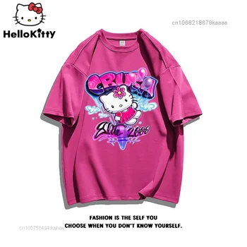 Sanrio Hello Kitty 2022 Nove Ljetne Majice Ženske Estetski Majice Y2k Besplatne Majice Kratkih rukava Хлопковая Majica sa po cijeloj površini Kawaii KT