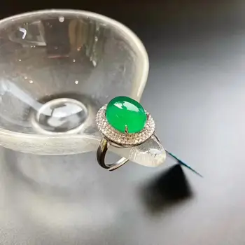 Prirodni led zelena халцедон открывающееся podesiv prsten s kineskim klasicni dijamantima fin blještavo šarm ženski srebrni nakit