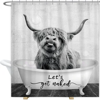 Bik Highland krava zavjese животноводческая farma sive divlje životinje kada zavjese vodootporni poliester kupaonica zastor s kukicama