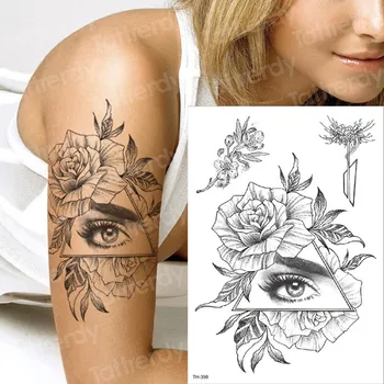 privremena tetovaža black tattoo s cvjetnim rukava, tetovaže za oči, radiouredaj geometrijski trokutasti tetovaža za muškarce, žene, djevojke za body painting