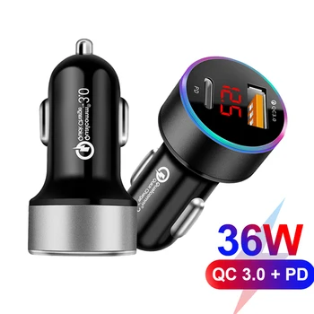 36 W USB Type C Auto Punjač za Brzo Punjenje QC PD 3.0 Za iphone 14 13 12 Xiaomi POCO Oneplus Adapter Za Mobilni Telefon i Upaljač za cigarete
