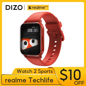 realme Techlife DIZO Sat 2 Sportske Pametni Sat 1,69-inčni Zaslon Osjetljiv na dodir Vodootporan Bluetooth Smartwatch Za Muškarce i Za Žene Crvene