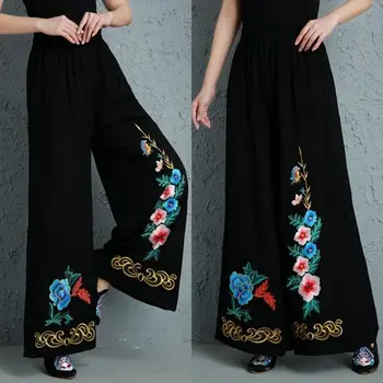 2023 kineski vez cvijet široke hlače ženske slobodne struka slobodne svakodnevne etnički stil trg dance suknja hlače g725 1