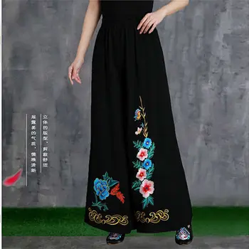 2023 kineski vez cvijet široke hlače ženske slobodne struka slobodne svakodnevne etnički stil trg dance suknja hlače g725 2