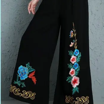 2023 kineski vez cvijet široke hlače ženske slobodne struka slobodne svakodnevne etnički stil trg dance suknja hlače g725 4