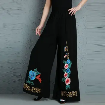 2023 kineski vez cvijet široke hlače ženske slobodne struka slobodne svakodnevne etnički stil trg dance suknja hlače g725 5