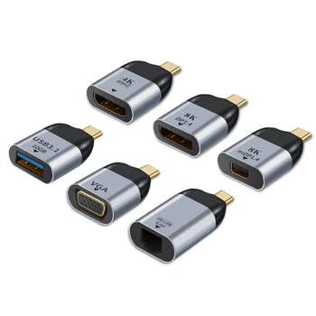 Tip C na USB 3.1/HDMI-kompatibilnu/DP/VGA/Mini DP/RJ45 Adapter Video Converter Projekcija 8k 60Hz USB C Muški Ženski Adapter