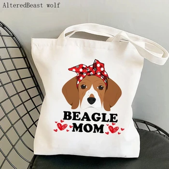 Ženska torba Mama I Love Beagle, slatka torba u stilu Харадзюку, Холщовая shopping bag, torba za djevojčice, crtani torba za kupovinu, ženska torba 0