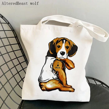 Ženska torba Mama I Love Beagle, slatka torba u stilu Харадзюку, Холщовая shopping bag, torba za djevojčice, crtani torba za kupovinu, ženska torba 5