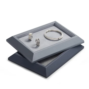 Ladice zaslona nakit PU Оирлв sive kožne ladicu postavljen brojač nakit mikrovlakana za prstenje narukvice ogrlice 1